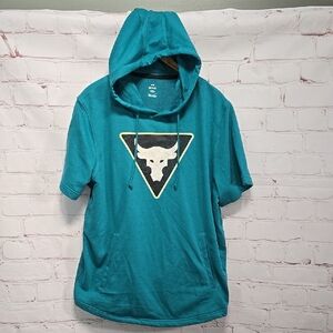 Project Rock Under Armour Terry Short Sleeve Hoodie Kangaroo Pockets Mens Size L